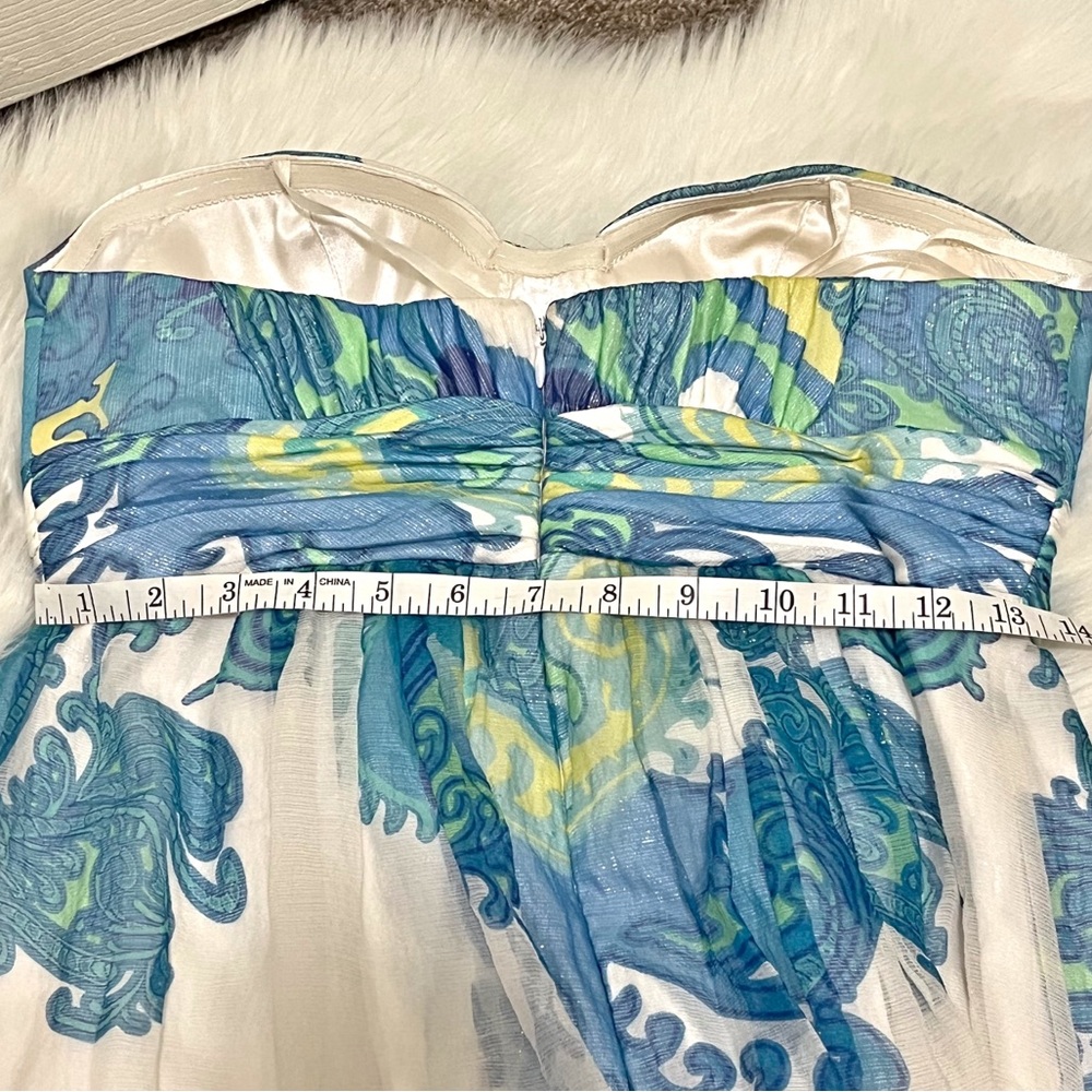 Caché Size 8 Blue Green Paisley Chiffon Maxi Dress Resort Evening Event Prom - Picture 9 of 11